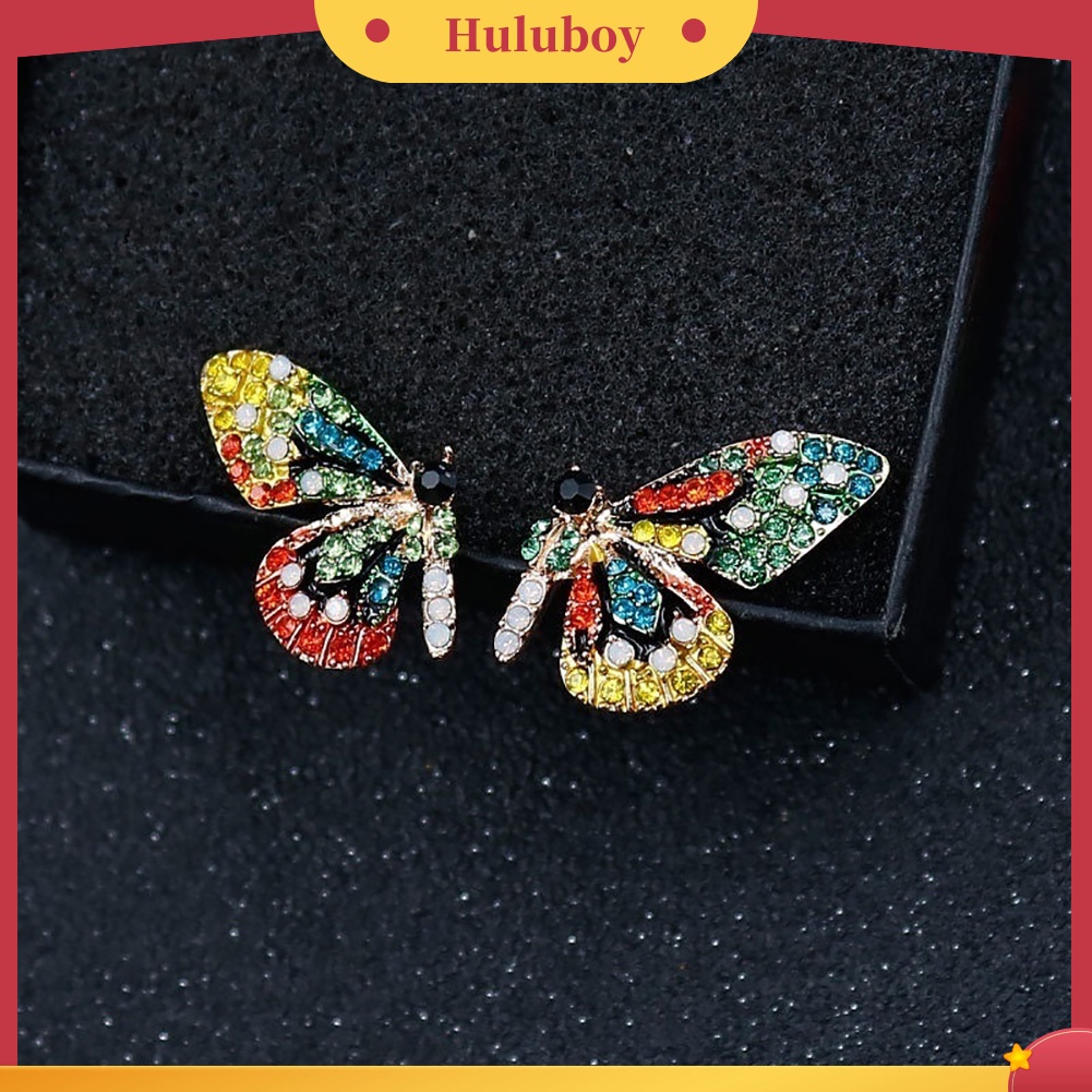 {Ready Stock} Fashion Wanita Multicolor Berlian Imitasi Kupu-Kupu Telinga Stud Earrings Perhiasan Pesta