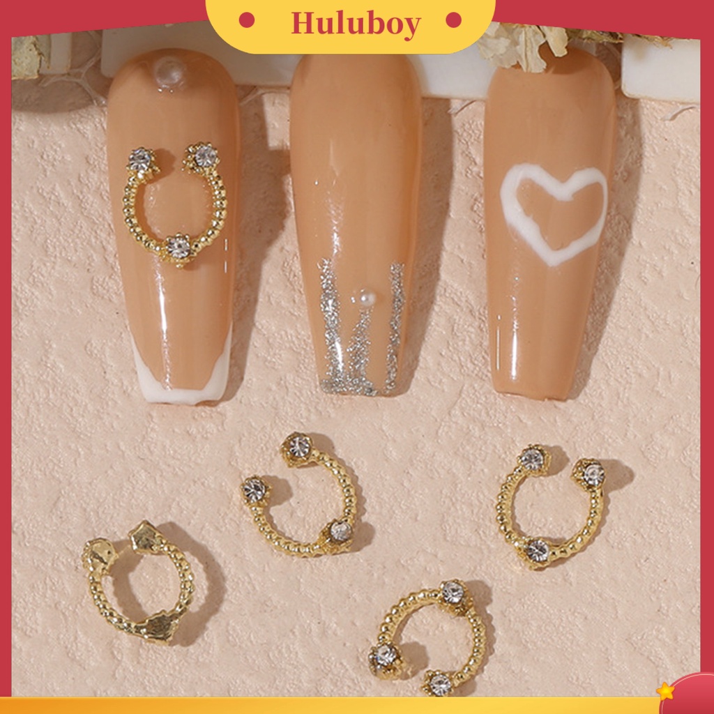 {In Stock} 10Pcs Manicure Decor Tiga Dimensi Bersinar Berkilau DIY Tahan Karat Mutiara Palsu Emas Jantung Busur Berlian Palsu Pesona Kuku Salon Pasokan