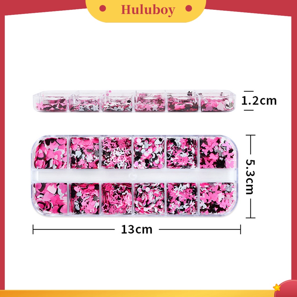 {In Stock} 1kotak Nail Art Payet Bersinar Gloss DIY Mixing Colors 12kisi Manicure Heart Rabbit Star Round Butterfly Glitter Manicure Store Supply