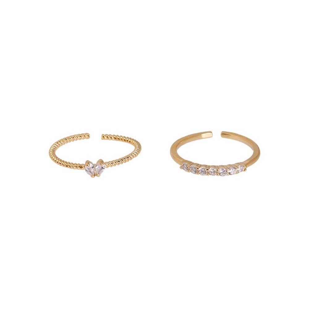 2pcs/set Zirkon Set Cincin Sederhana Untuk Wanita Hati Emas Rings Aksesoris Perhiasan