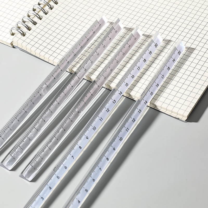 15cm/20cm Penggaris Lurus Segitiga Transparan Sederhana/Penggaris Pengukur Tabulasi Matematika/Perlengkapan Alat Tulis Belajar Kantor