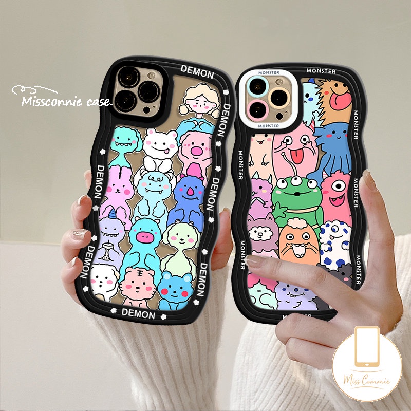 Case Redmi Note Hewan Lucu Imut10 11 11Pro 10s 11s 8 9 9s 10Pro Max Redmi 12C 9A A1+10A 10 9C A1 9 10C 9T POCO M3 X3 NFC Pro Mi 11T Pro Kartun Monster Kecil Bergelombang Tepi Sarung