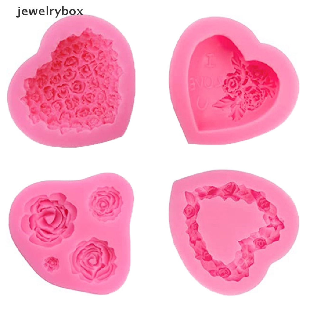 [jewelrybox] 1pc Heart Rose Shape Silicone Sugarcraft Cetakan Cupcake Baking Decorag Cetakan Butik