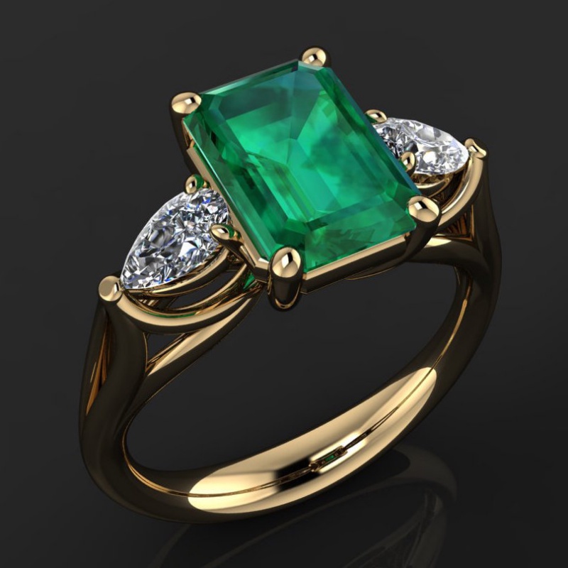 Goldkingdom Fashion Jewelry Accessories Ready Stock Yellow Gold-plated Emerald Square Diamond Ring