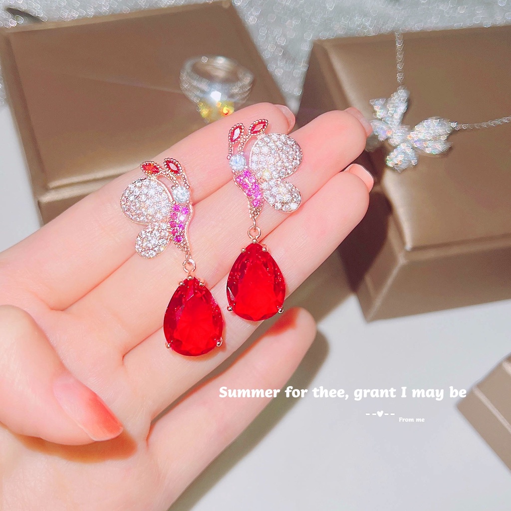 Goldkingdom Aksesoris Perhiasan Fashion Ready Stock Anting Berlian Warna-Warni Chao Peri Kupu-Kupu Anting Wanita Stud Earrings