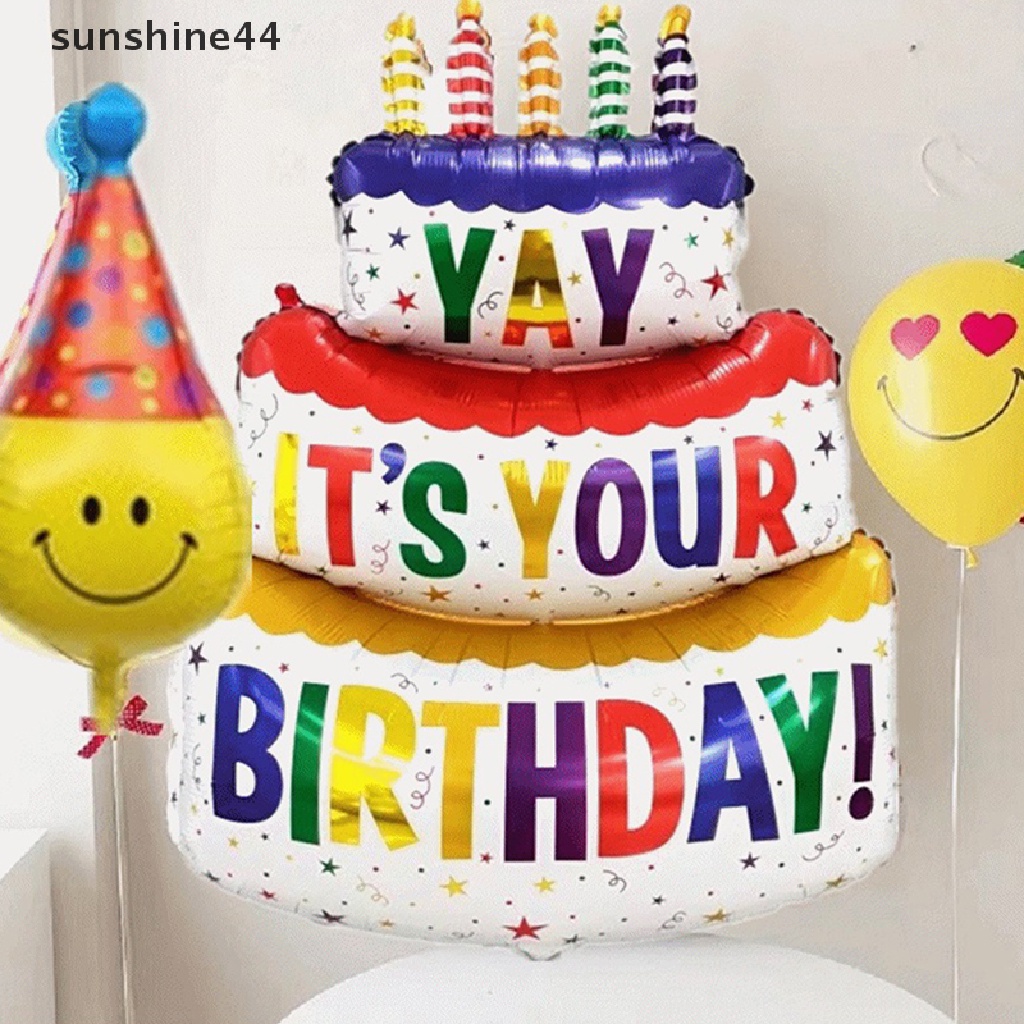 Sunshine Balon Kue Happy Birthday Besar 3-Layer Color Cake Balloons Bear Balon Kue Untuk Pesta Ulang Tahun Anak Baby Shower Dekorasi ID