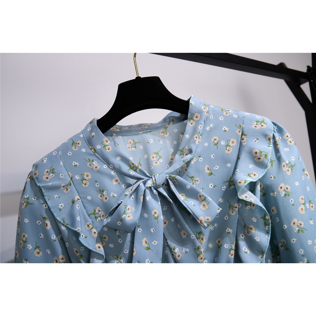 COD 2023 New Fashion A-Line Korean Style Long Sleeve Dress for Women Hijau Biru Putih Wanita Midi Dress Korea Lengan Panjang Muslimah Motif Bunga Panjang Gaun