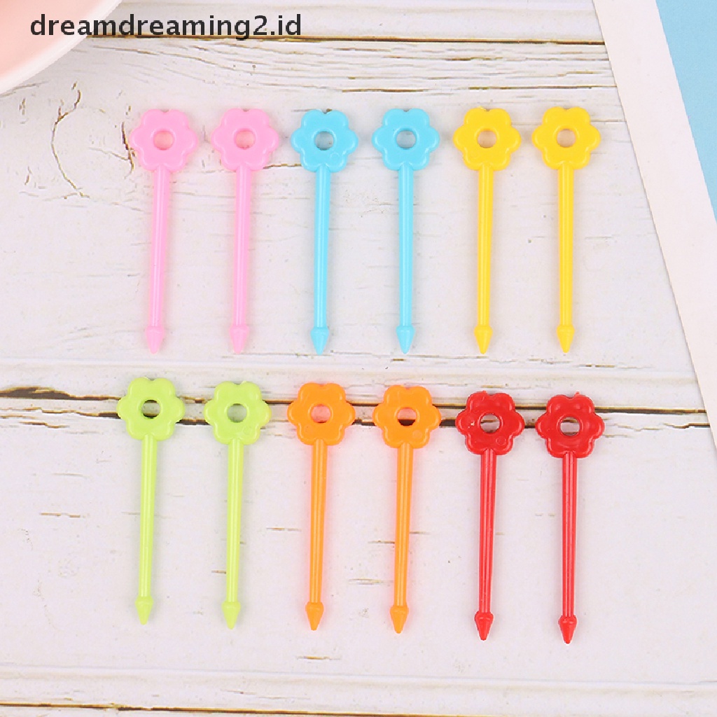 (hot) 4/10pcs Garpu Buah Bunga Lucu Plastik Anak Bento Lunch Snack Makanan Tusuk Gigi//