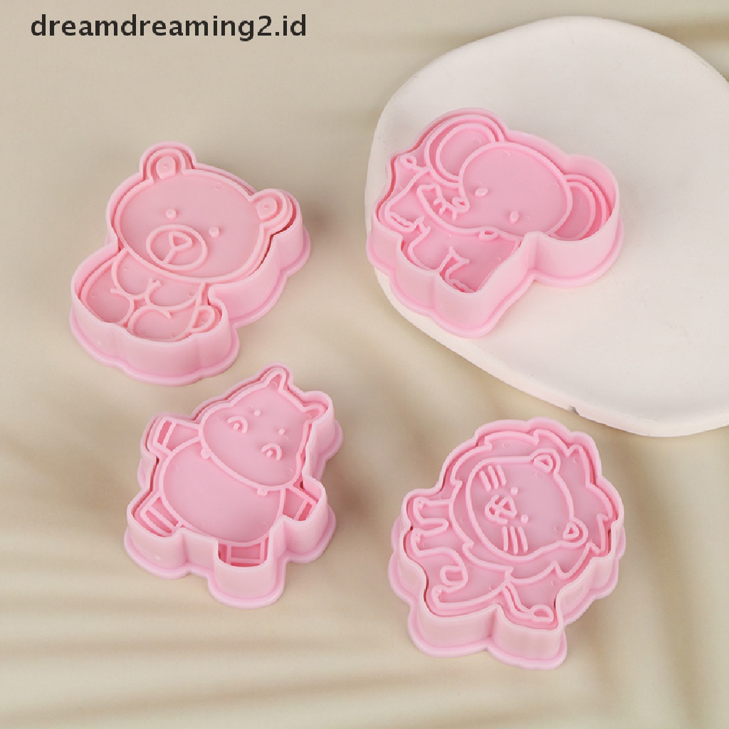 (hot) 4pcs/set Kartun Gajah Singa Hippo Bear Hewan Cookie Cutter Biskuit Baking Buah Dapur Kue Cetakan Alat Embos Pring Fondant Kue Pastry Mold//