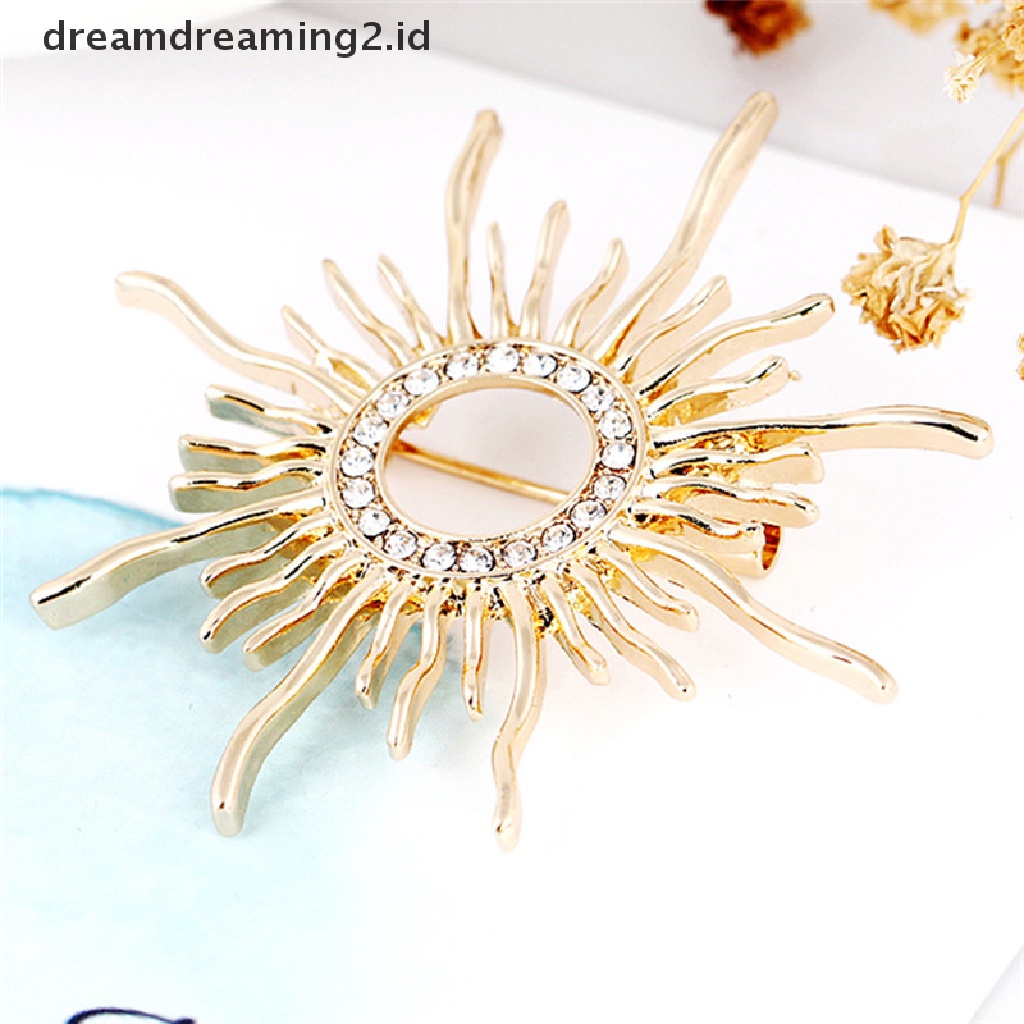 (hot) Enamel Matahari Bros Pin Wanita Berlian Imitasi Kristal Syal Mantel Bros Weeding Perhiasan//