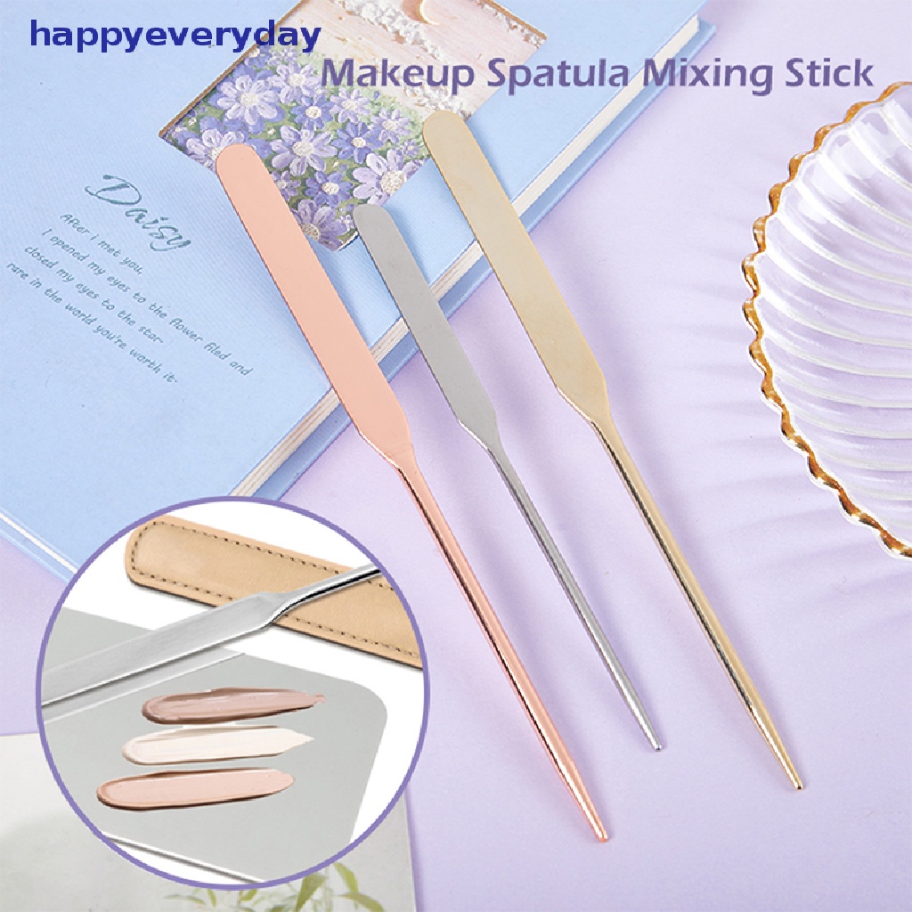 [happy] Spatula Toner Makeup Kepala Ganda Bahan Stainless Steel Dengan Stik Pencampur Tas PU [ID]