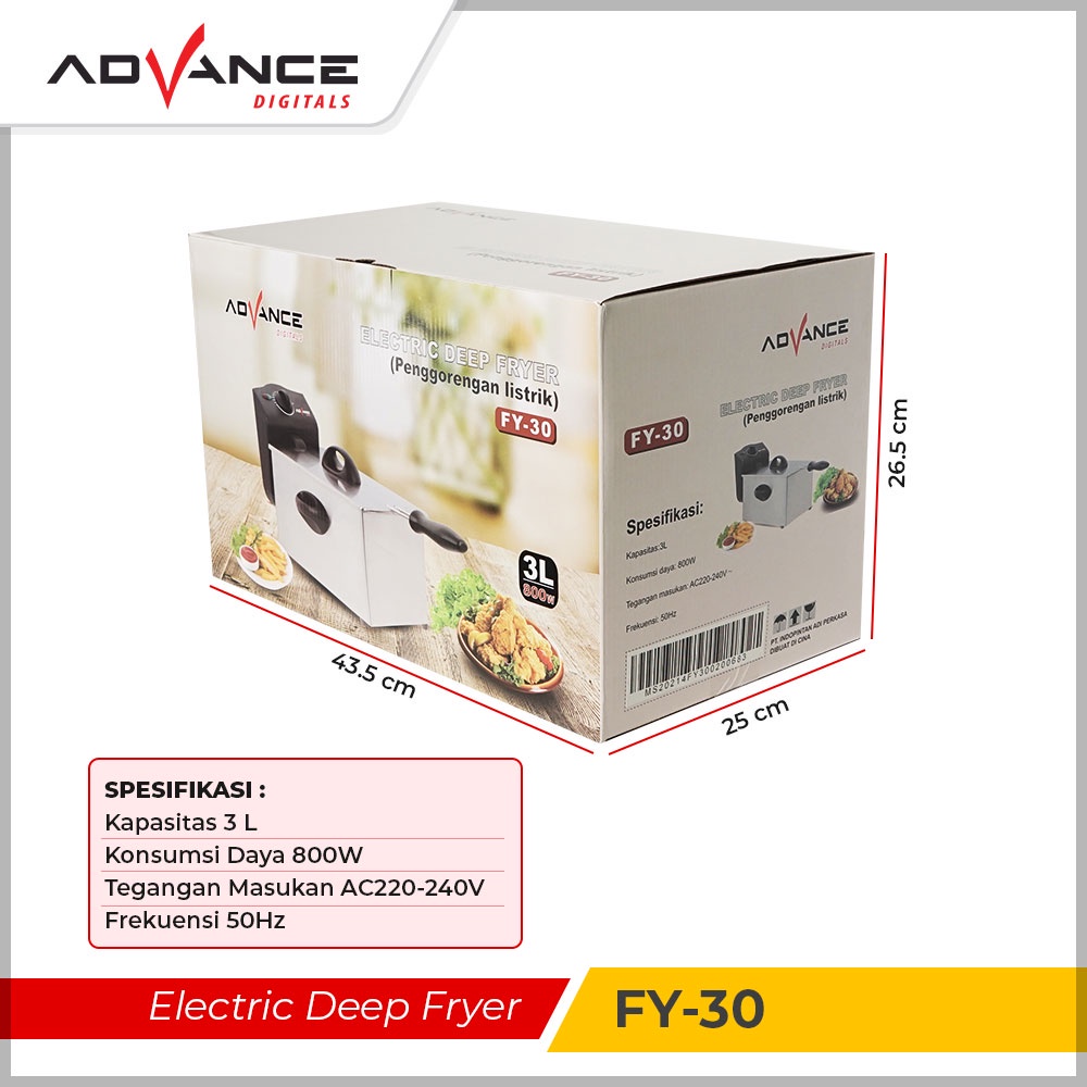 ADVANCE Electric Deep Fryer FY-30 Alat Mesin Penggoreng Listrik Kapasitas 3 Liter Garansi Resmi 1 Tahun