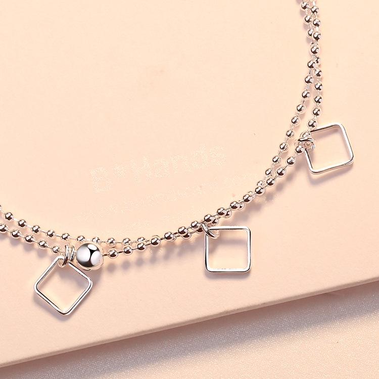 925gelang Kaki Perak Fashion Persegi Rumbai Double Layer Rantai Adjustable Gelang Kaki Untuk Wanita Perhiasanhadiah