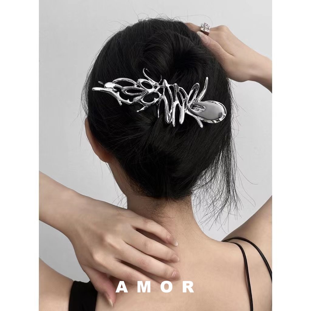 Y2k Hiu Klip Fashion Perempuan Jepit Rambut Silvery grip Desain Niche