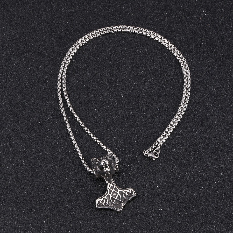 [Z H Perhiasan] Vintage Nordic Viking Thunder Hammer Tiger Hip Hop Liontin Pria Dan Wanita Fashion Stainless Steel Kalung Punk Pesta Rock Perhiasan Aksesoris