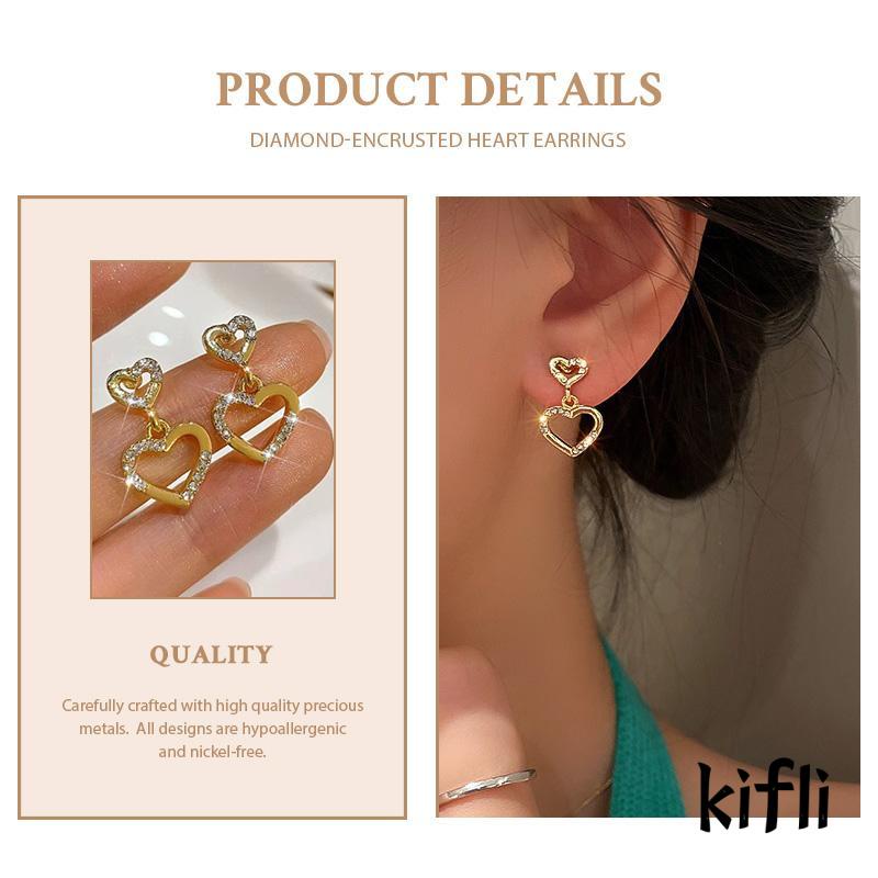 [KD] S925 Perak Stitch Berlian Berongga Bentuk Hati Anting-Anting Sederhana Kompak Modis Anting-Anting