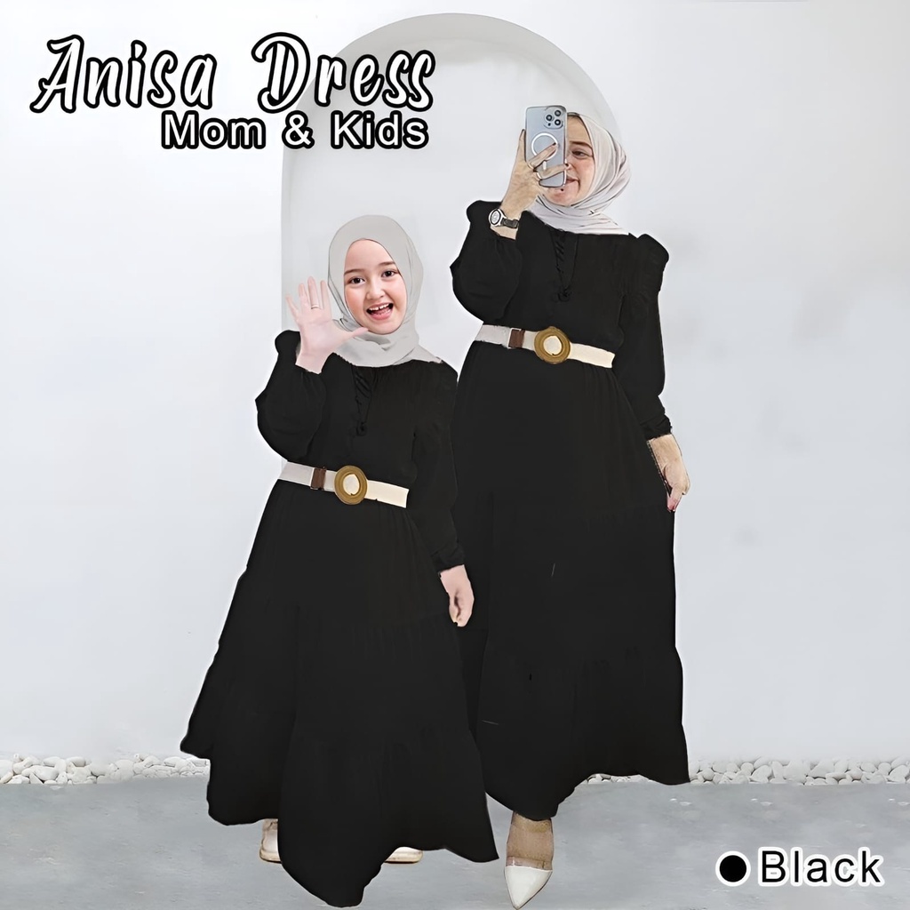 Anisa Dress Mom &amp; Kids l Gamis Muslim Maxy OOTD Lebaran Matt Cringkle Airflow Polos Basic Premium