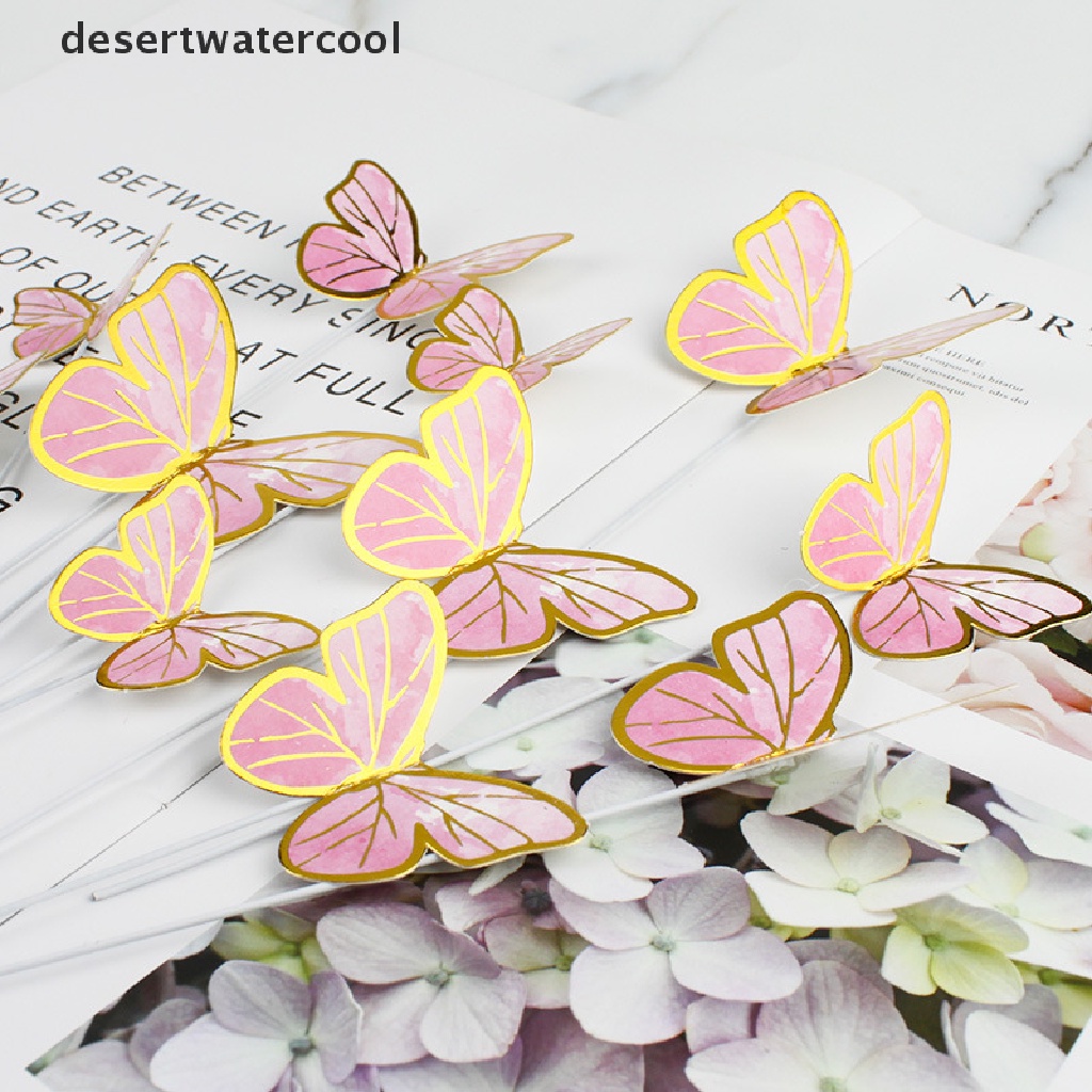 Deid 10Pcs/Set Kupu-Kupu Hiasan Kue Pesta Pernikahan Perlengkapan Kue Ulang Tahun Kue Martijn