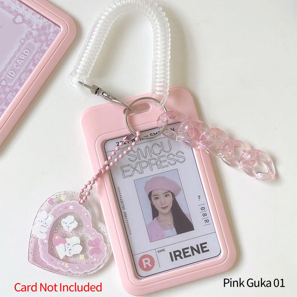 Timekey 3inch Kpop Pink Photocard Holder Akrilik Kredit ID Bank Card Foto Display Holder Bus Subway Card Pelindung Case Liontin DGA1