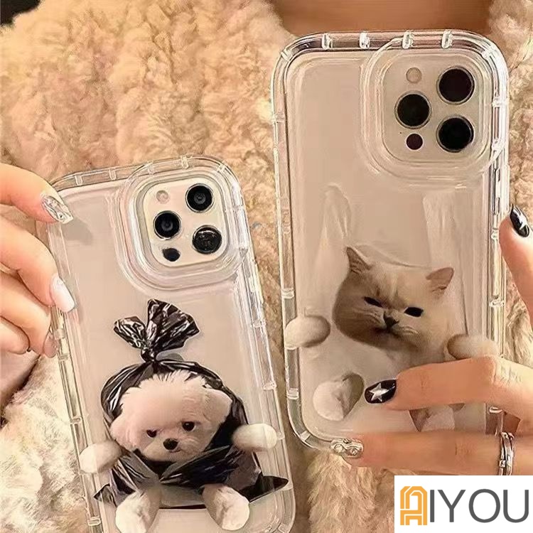 IPHONE Casing Transparan Anjing Dan Kucing Lucu Kompatibel Untuk Iphone14 13 12 11 Pro XS Max Soft Phone Casing XR X8 7 6 6S Plus Silikon TPU Shockproof Cover