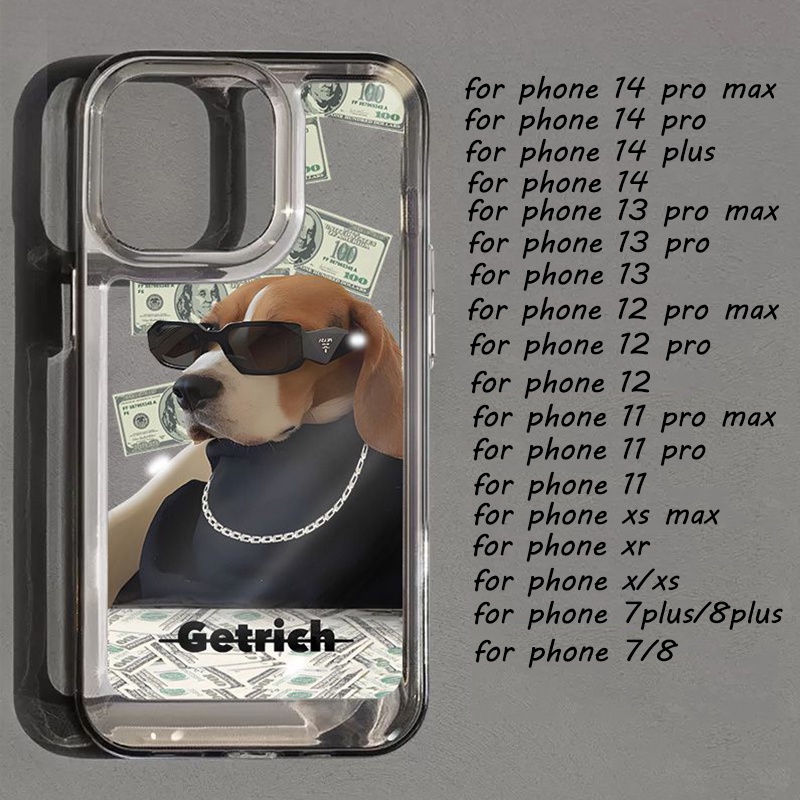 IPHONE Casing Tahan Guncangan Lembut Kucing Anjing Yang Kaya Kompatibel Untuk Iphone11 14 13 12 Pro XS Max X XR 7 +8 6 6S Plus Casing Hitam TPU Unik Tombol Cover Pelindung Kamera