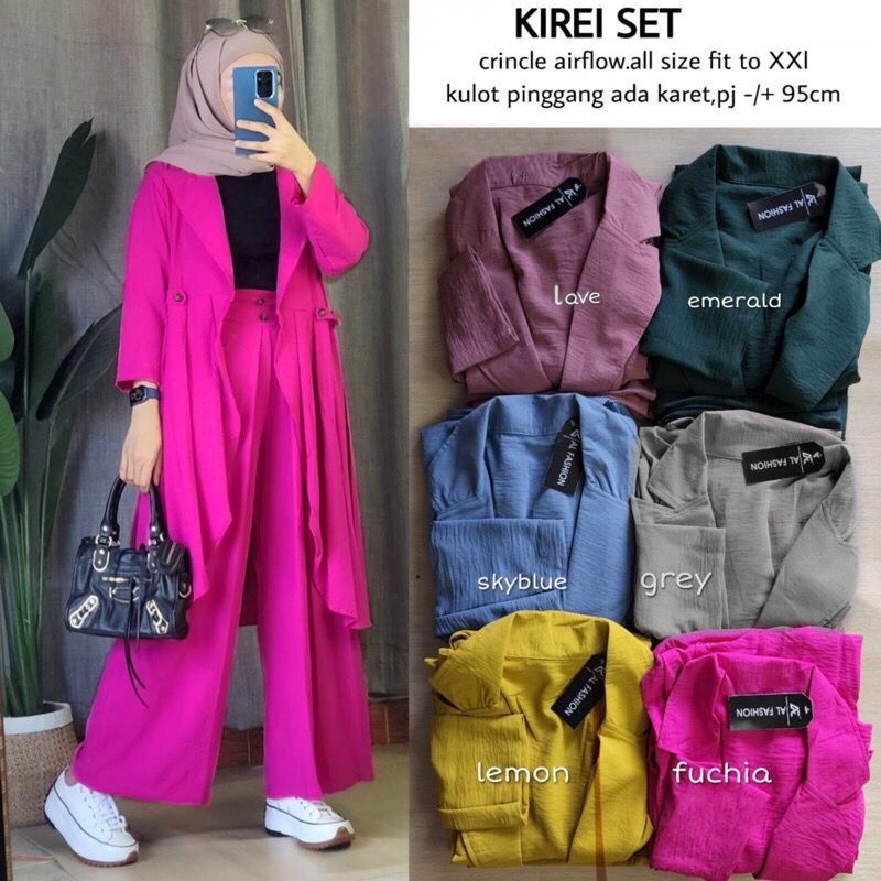 GAMIS STORE - Kirei Set Setelan Wanita Muslim 2in1 Jumbo Premium Matt Cringkle Airflow Polos Basic OOTD Lebaran Casual Daily