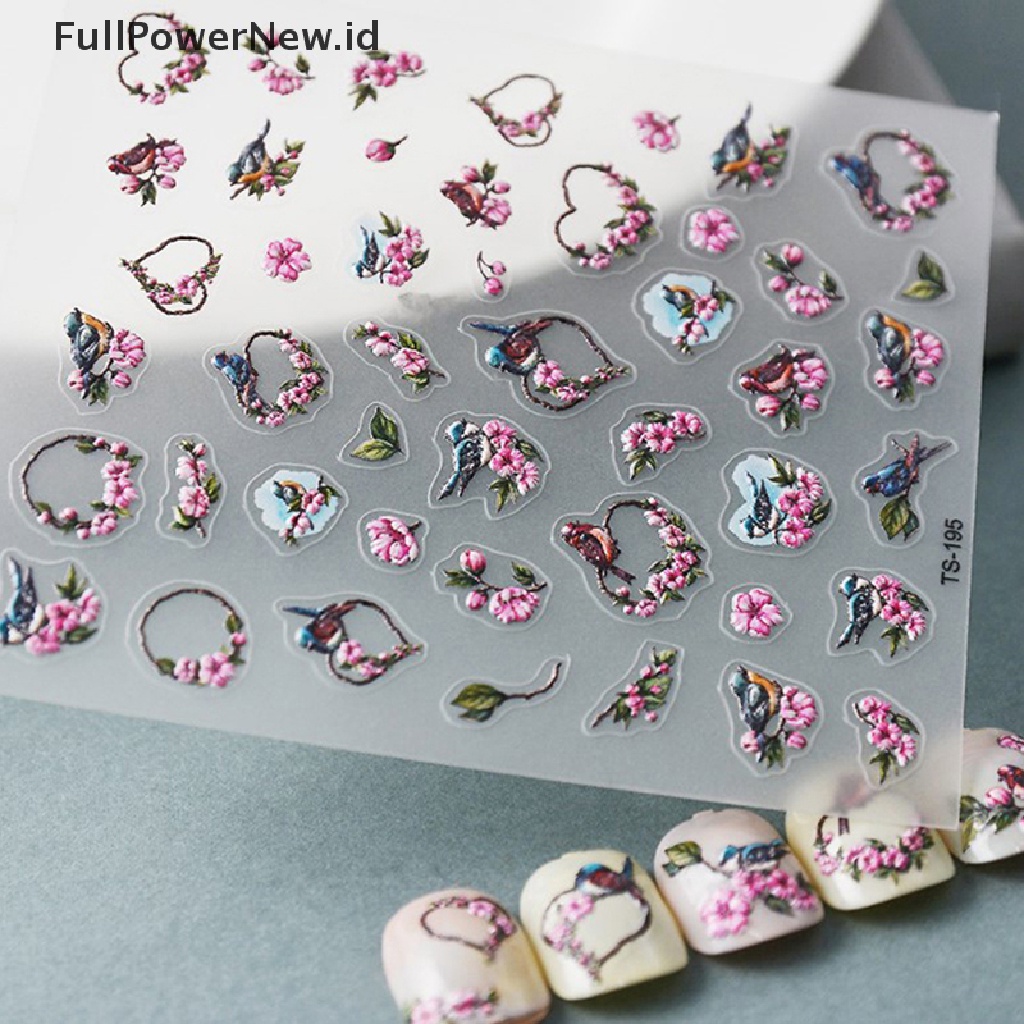 Power Bunga Hati 5D Stiker Kuku Lem Belakang Nail Decals Manicure Tips Untuk Anak Perempuan ID