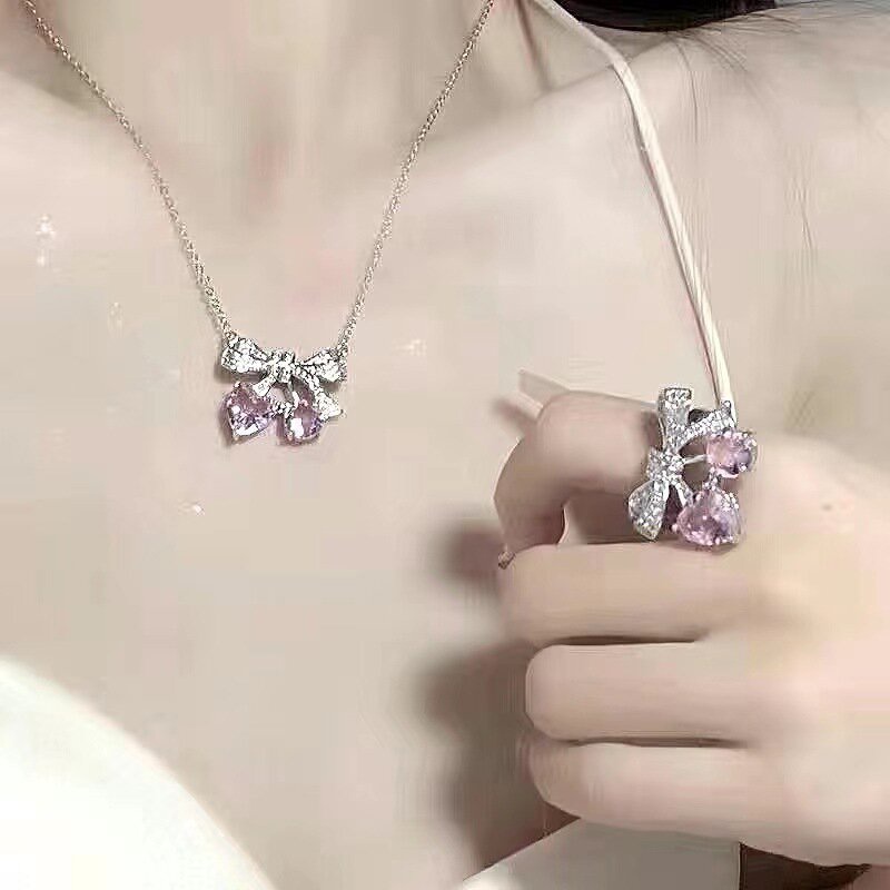 Kalung Hati Ikatan Simpul Fashion Zircon Alloy Untuk Wanita