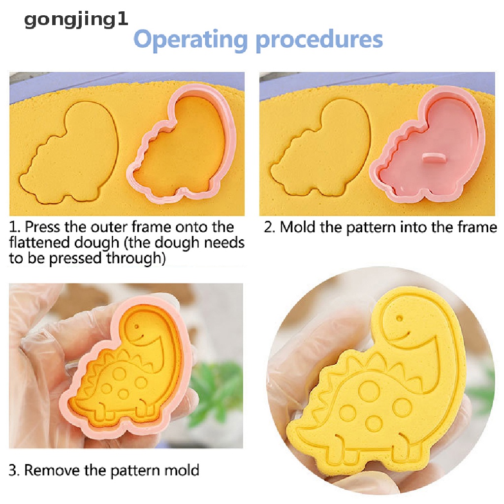 Ggg 8Pcs/Set Kartun Dinosaurus Cookie Cutters 3D Plastik Pressable Biskuit Cetakan Cookie Stamp Dapur Baking Pastry Bakeware Alat Diy Perlengkapan Baking ID