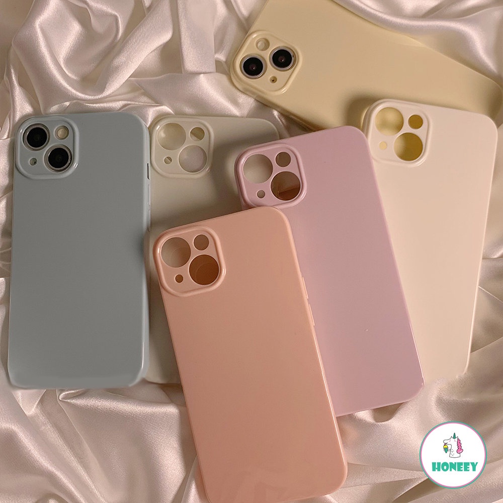 Casing Ponsel Korea Warna Solid Retro Sederhana Untuk iPhone14 13 12 11 Pro Max Lucu Warna-Warni Shockproof Lembut Silicone Phone Cover