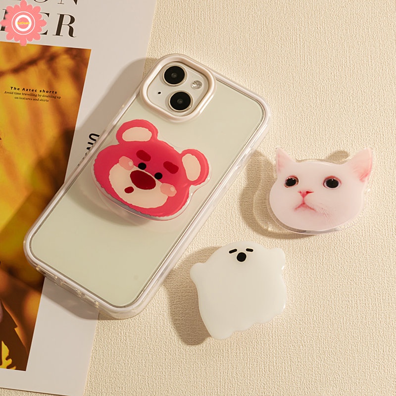 Cute Strawberry Bear Manyo Phone Grip Foldable Bracket The Power.puff Girls Glossy Lovely Cat Dog Lucu Kartun Hantu Universal Scalable Phone Stand Holder