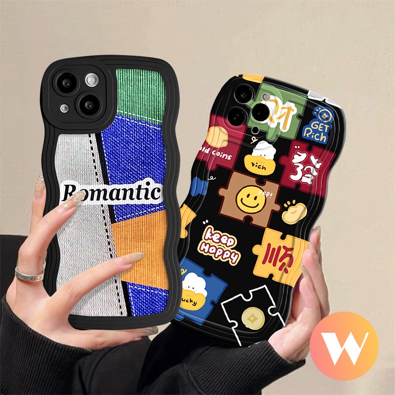 IPHONE Casing Belakang Tpu Lembut Kompatibel Untuk Iphone7-8 6s 6plus X XR XS Max11 13 12 14 Pro Max14 Plus SE 2020 Wavy Edge Romantic Creative Splicing Smile Cover