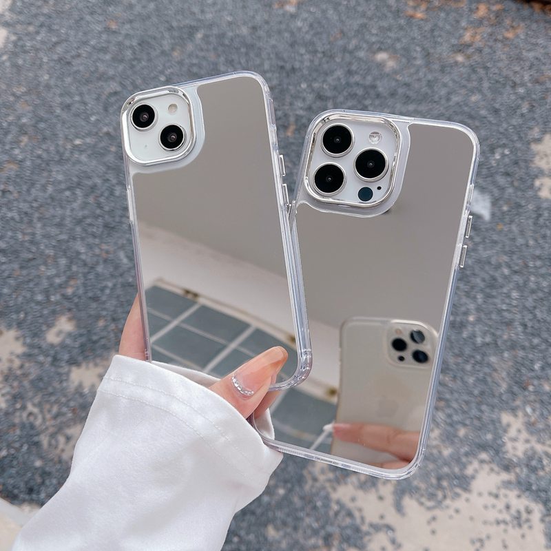 【Mirror Case】Electroplated Makeup Case for IPhone XR XS Max 11 12 13 14 Pro Max Silver Mirror Pretty Phone Case for Girl Women's Fashion