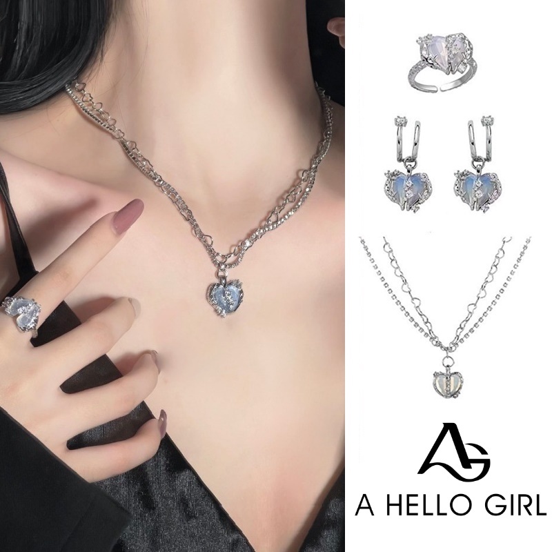 Fashion Korea Split Cinta Multi-layer Flash Berlian Kalung Cincin Anting Gelang Perhiasan Aksesoris