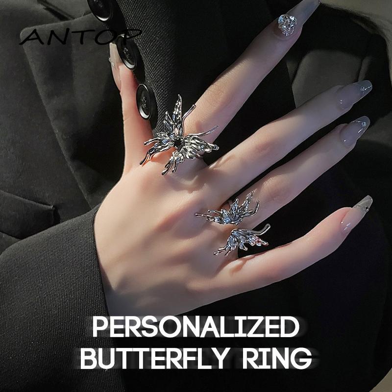 [antop] Cincin Jari Kepribadian Fashion Wanita Desain Cair Rasa Premium Cincin Terbuka Kupu-Kupu