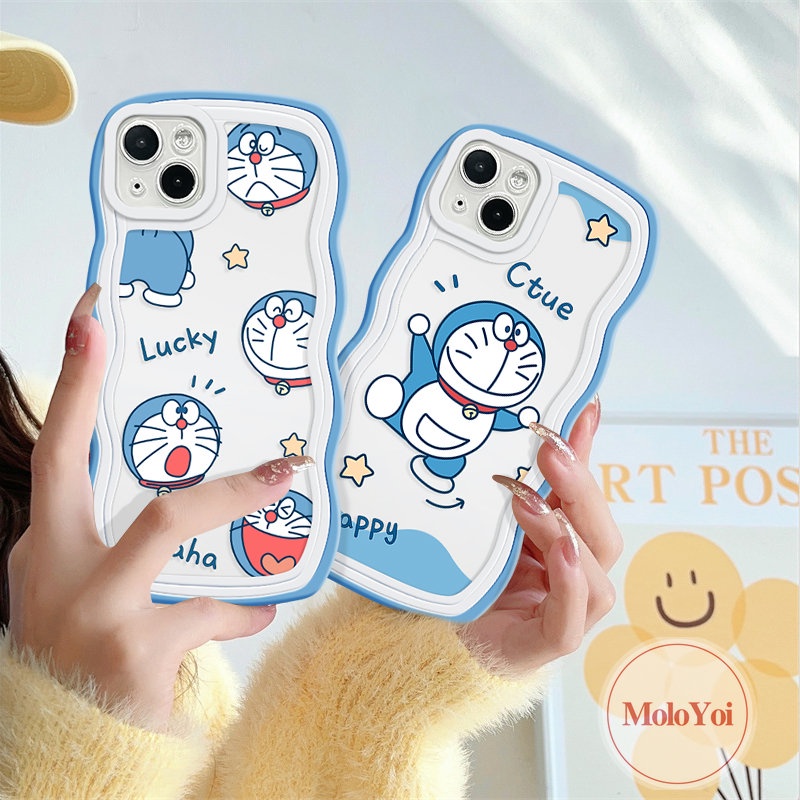 Kompatibel Untuk iPhone 7Plus XR 11 12 14 13 Pro Max X XS Max 7-6s 8 6 14 Plus SE 2020 Soft Tpu Lovely Cat Kartun Doraemon Case Soft Tpu Wavy Edge Back Cover