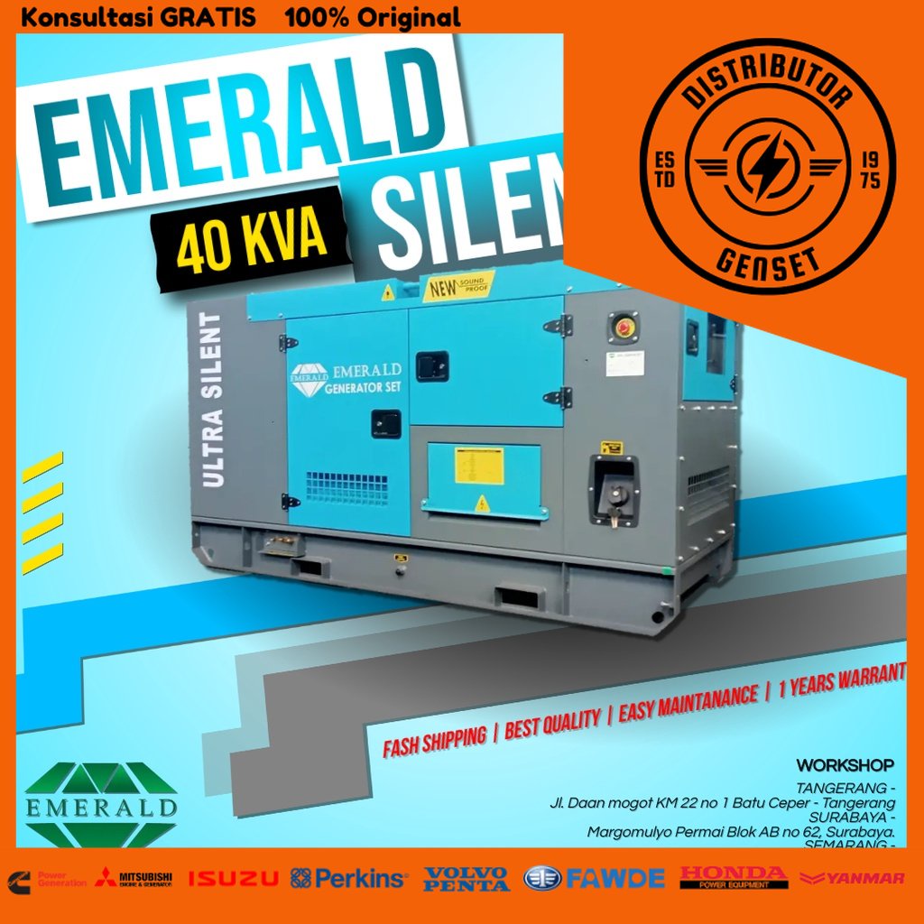 Genset Emerald 40 kva Diesel - Generator 40 Kva Ultra Silent - Genset Silent | Genset Disesel | Genset Listrik 40 Kva - Genset Solar 3 Phase