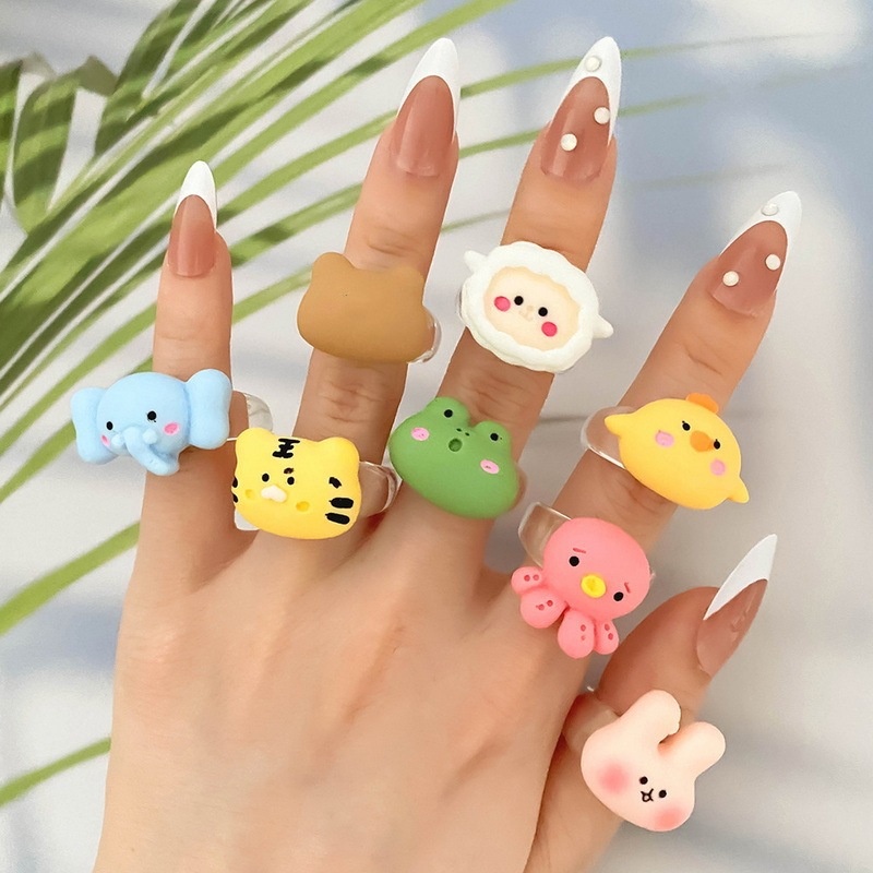 Baru Kartun Hewan Katak Harimau Gajah Gurita Resin Cincin Kepribadian Girly Lucu Cincin Menyenangkan Halo Gadis Perhiasan