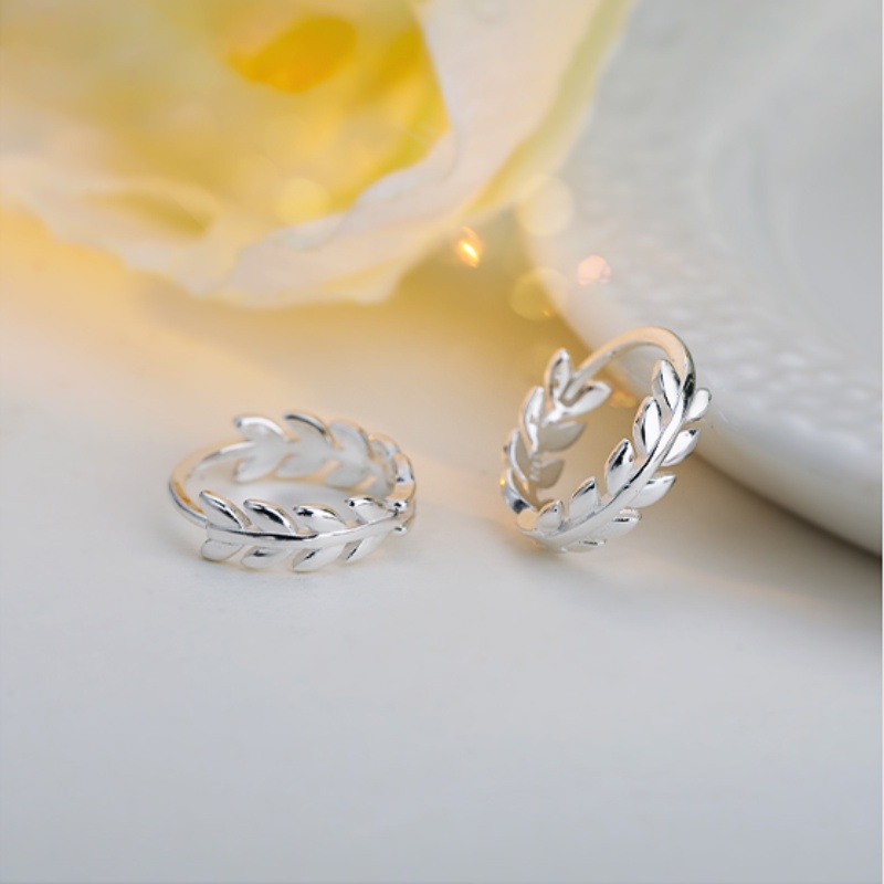 Roselife Halus s925 Perak Bulat Daun Hoop Anting-Anting Untuk Wanita Gadis Korea Cabang Lingkaran Anting-Anting Kasual Pakaian Sehari-Hari Telinga Perhiasan Aksesoris