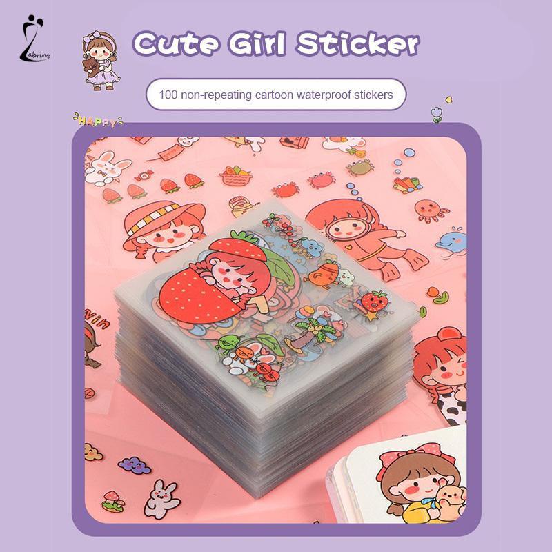 

Bahan Scrapbook Stiker Gadis Lucu DIY Pola Kecil Stiker Cangkir Air Transparan Tahan Air Z