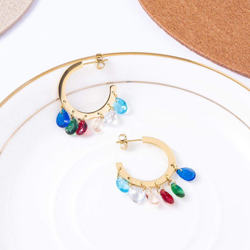 Gaya Etnik Bohemian Anting Handmade Warna-Warni Tidak Teratur Batu Retro Hoop Rumbai Anting Boho Earrings