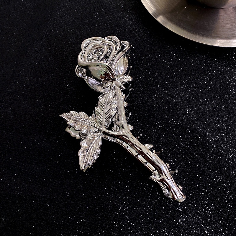 Woman Large Metal Rose Floral Leaf Hair Claw/Ladies Vintage Ponytail Hiu Klip/Aksesoris Rambut Fashion