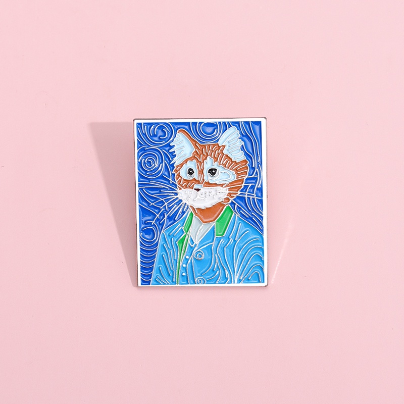 Kartun Kucing Enamel Pin Van Gogh Bros Lencana Kerah Pin Hewan Lucu Lukisan Cat Minyak Perhiasan Hadiah Untuk Anak-Anak Teman