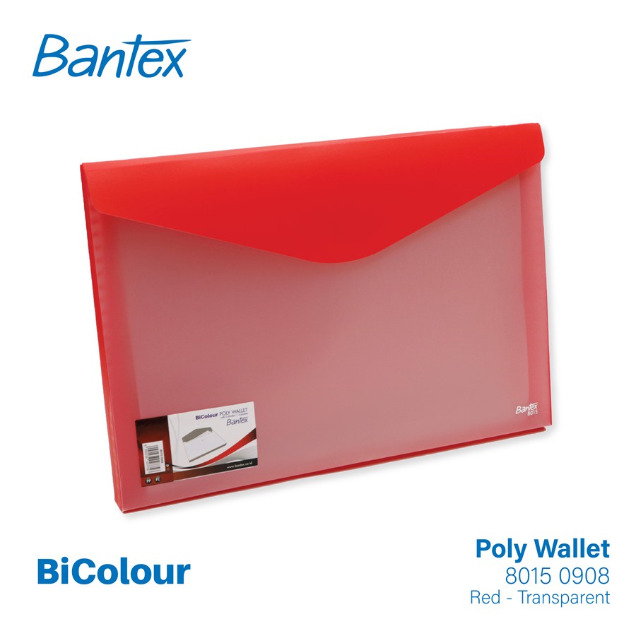 

Bantex BICOLOUR Polly Wallet Map Kancing Plastik 2 Sekat Folio F4 Red Transparan