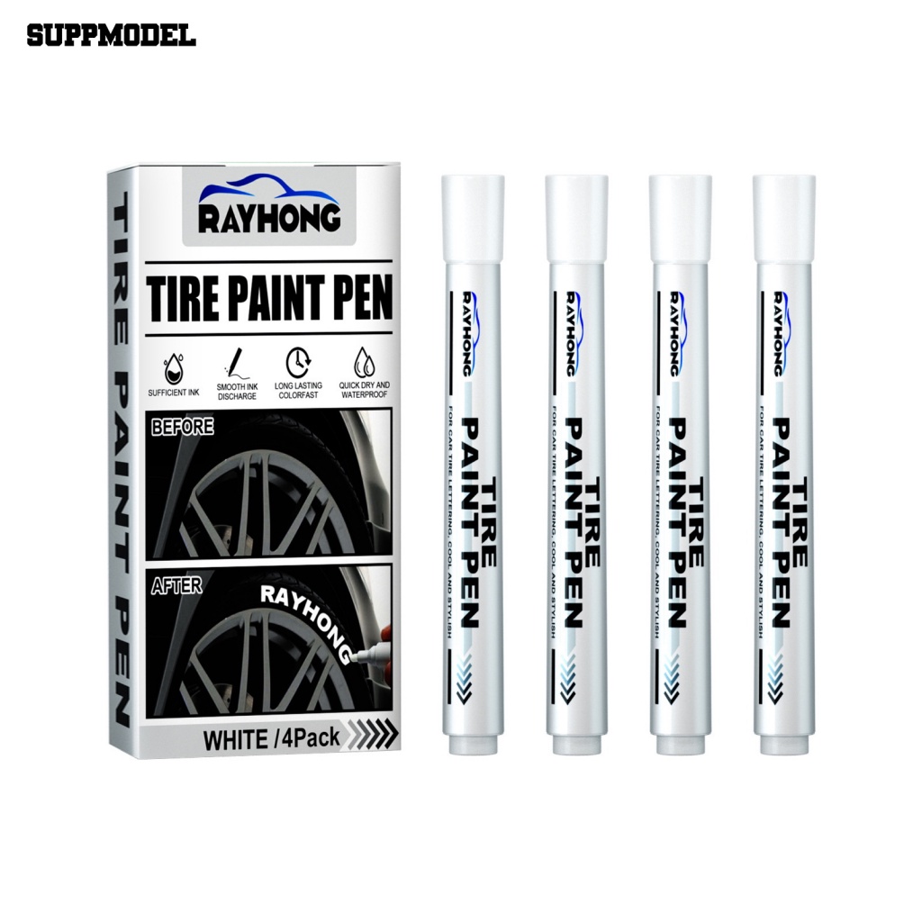 Suppmodel 4Pcs/Box Pena Cat Ban Permanen DIY Art Drawing Pen Ban Mobil Tapak Ban Paint Pen Tulisan Halus