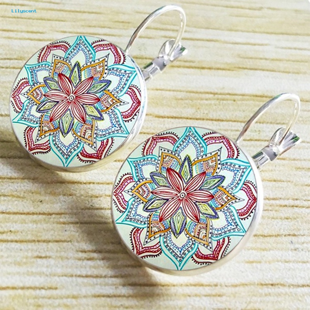 Lilyscent Vintage Unik Wanita Mandala Bunga Alloy Kait Anting Lady Ear Perhiasan Hadiah