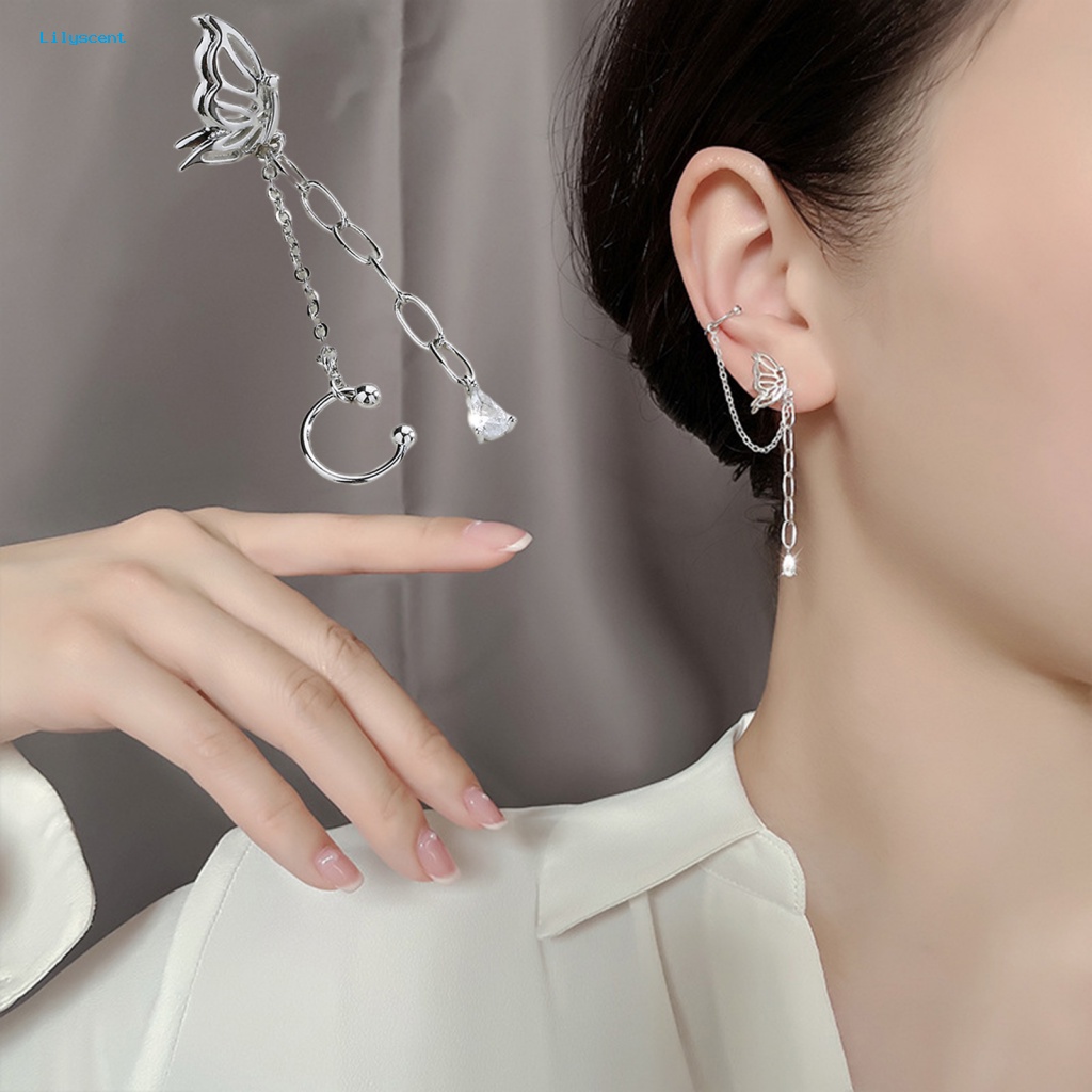 Lilyscent 1 Pc Mewah Drop Earring Kostum Perlengkapan Wanita Kupu-Kupu Klip Anting One-piece