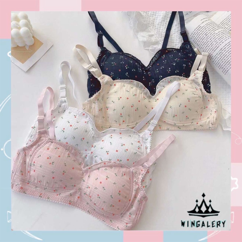 WINGALERY Bra Push Up Tanpa Kawat Wanita Sport BH Korea Flower Fashion Bralette 9038