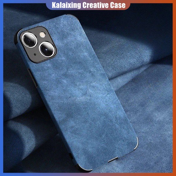 IPHONE [Dengan Logo] Casing Ponsel Nuansa Kulit Beludru Untuk Iphone14/13pro/12promax/11Pro/14Plus Pro Max Soft Casing