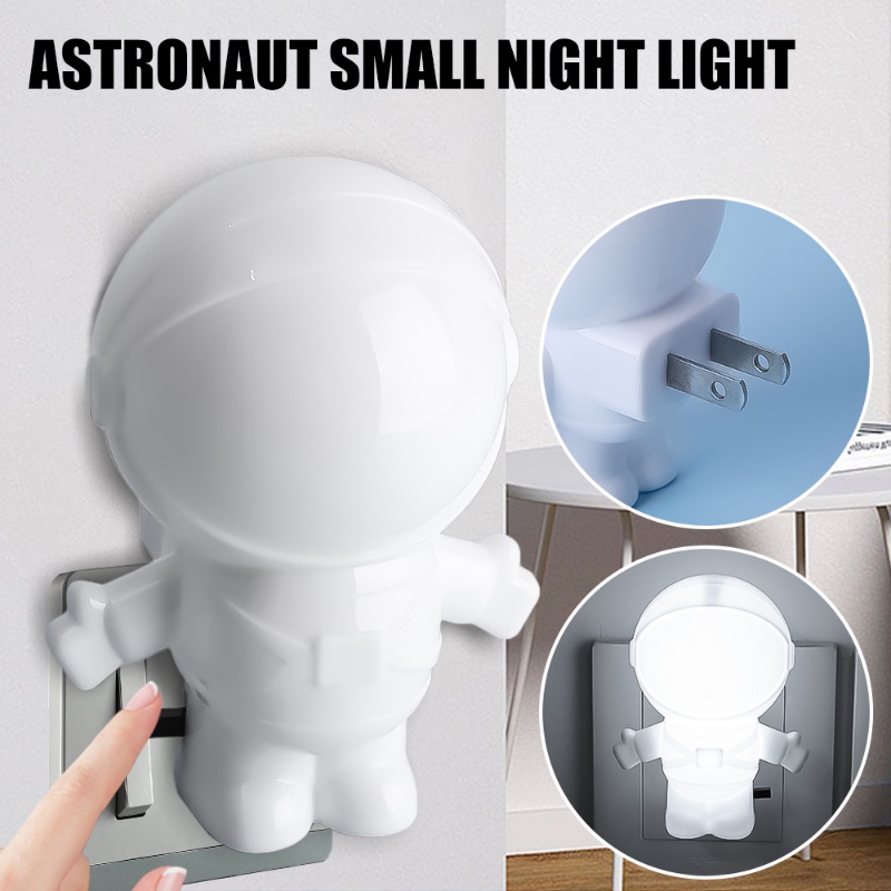 Kamar Tidur Serbaguna Lucu Bentuk Astronot Lampu Malam Kecil 220V US Plug Lampu Anak Pelindung Mata Satu Kunci Saklar Manual Baca Lampu Hias